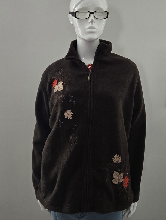 Northern Reflections Jackets & Blazers - Northern Reflections Vintage Leaf Embroidered Brown Large Zip Up Womens Jacket
